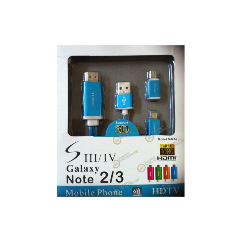Adaptador Samsung Galaxy S4 / S3  -  Note 2 / Note 3 MHL 2.0 HDTV HDMI  (AZUL)