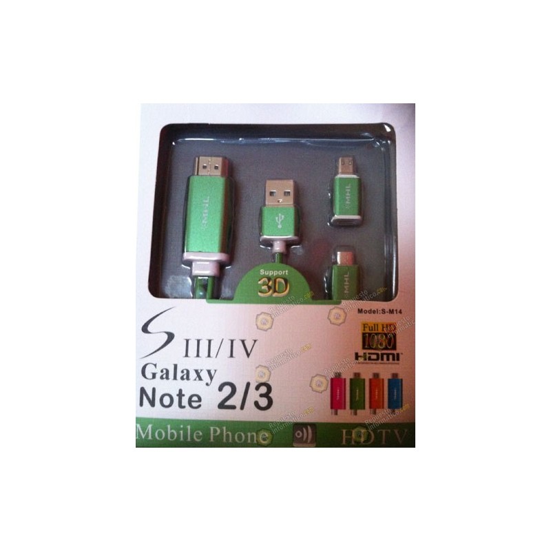 Adaptador Samsung Galaxy S4 / S3  -  Note 2 / Note 3 MHL 2.0 HDTV HDMI (VERDE)