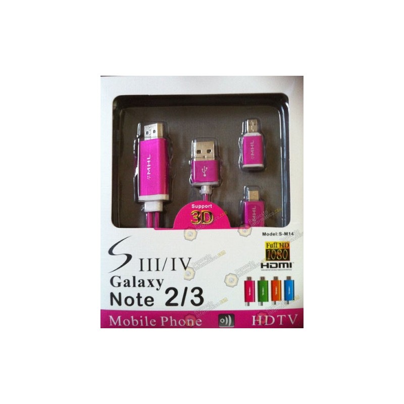 Adaptador Samsung Galaxy S4 / S3  -  Note 2 / Note 3 MHL 2.0 HDTV HDMI (FUCSIA)