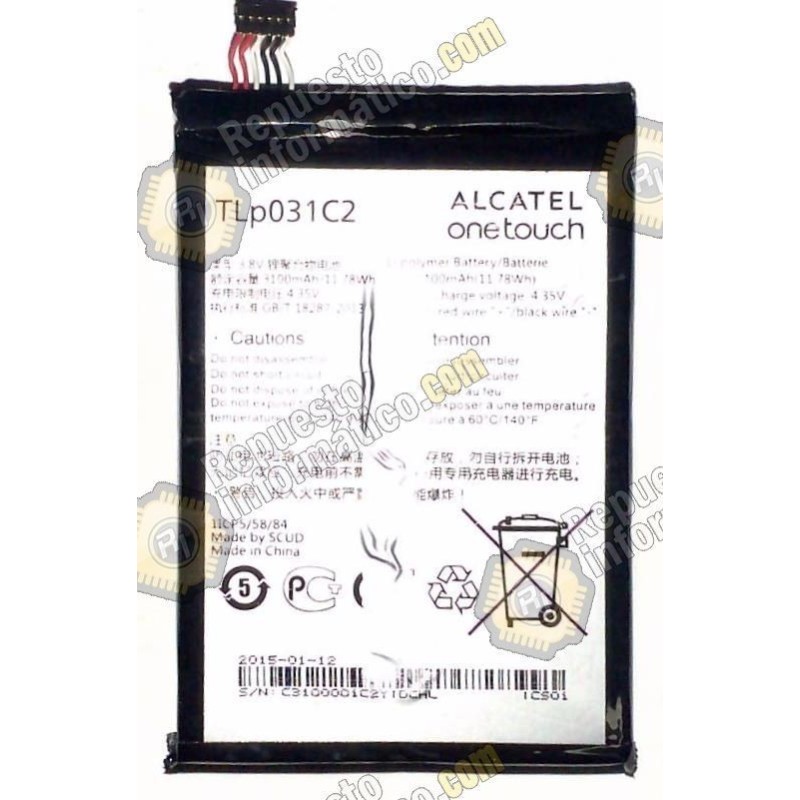 Batería Alcatel One Touch Hero 2, M812, Nura (3100mAh) TLp031C2