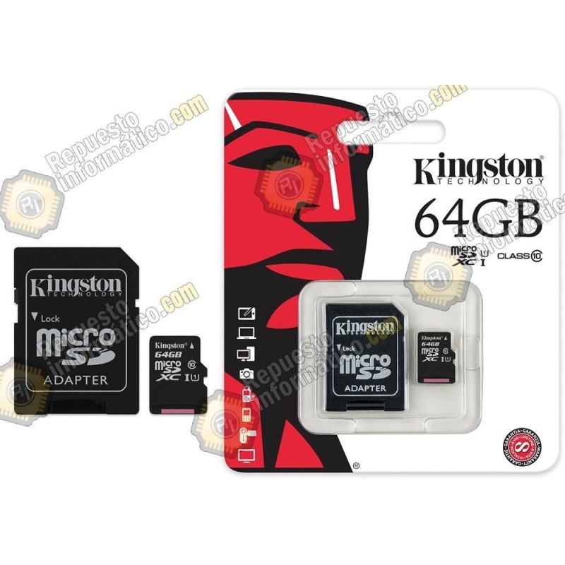 Micro SD Kingston 64GB +  Adaptador/Clase 10/UHS-I/45Mb
